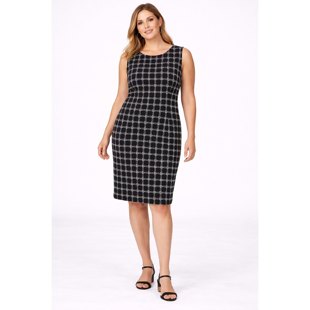 Maya Brooke 16W Blk White Windowpane Plaid Sleeveless Sheath Dress Professional‎